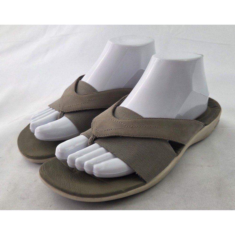 Abeo Kelly Sandals Womens 9 N Taupe Leather Stretch Slide Athleisure Walking